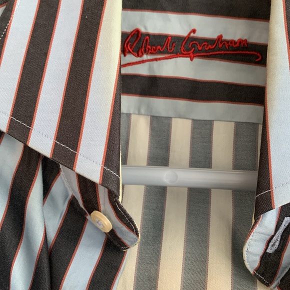 Robert Graham button down shirt blue striped - Picture 4 of 4